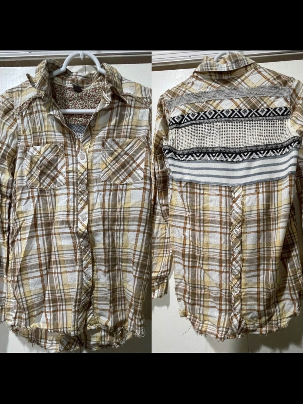 Free People Plaid Button Up Shirt Medium Snap Back Patchwork Yellow We The Free